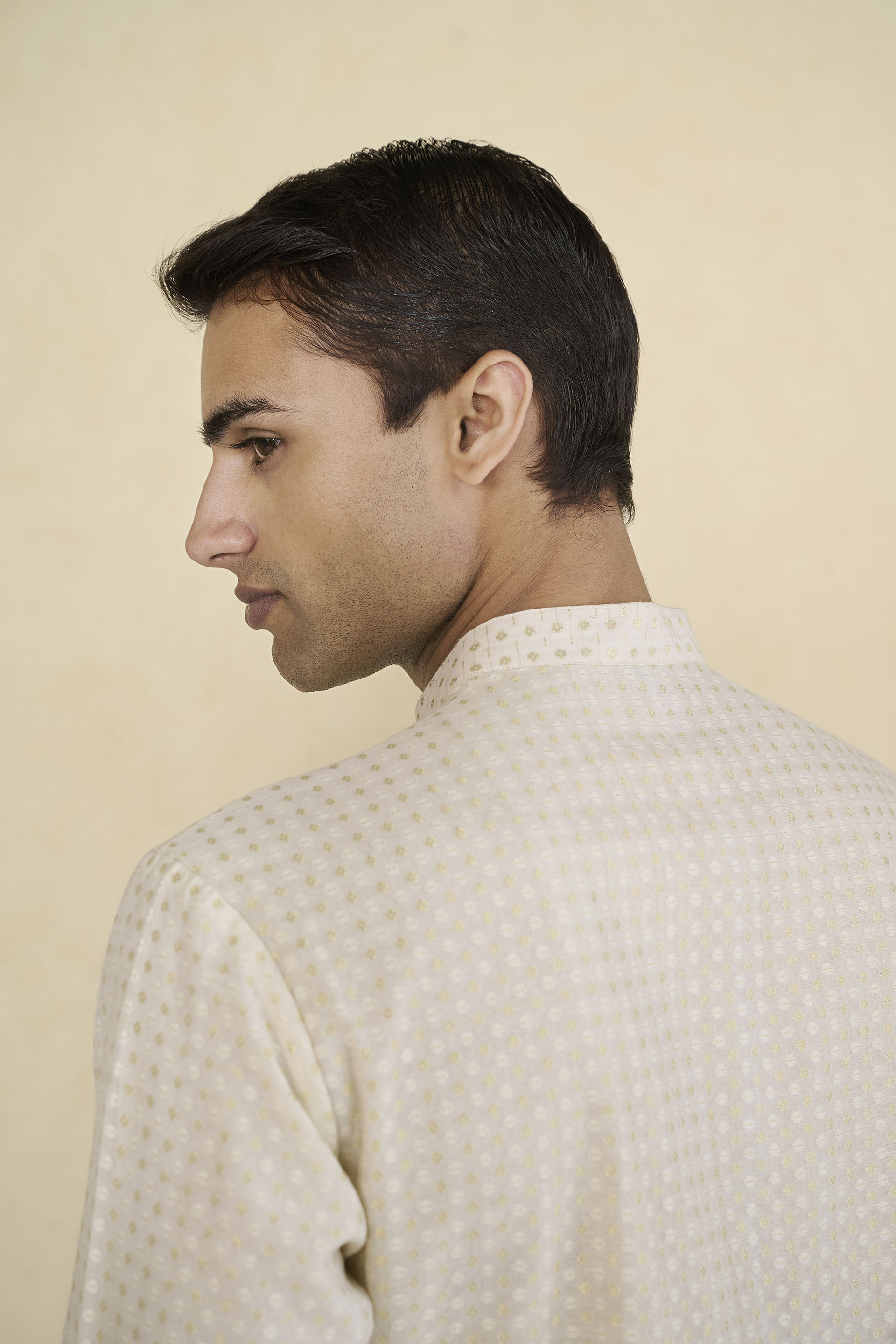 Hemansh Embroidered Silk Kurta - Cream, Cream, image 6